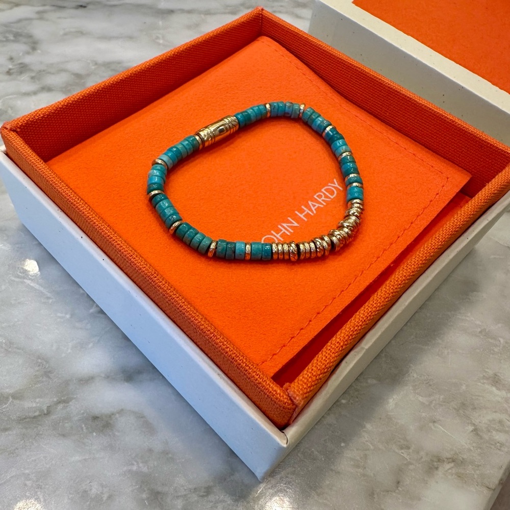 John Hardy Heishi Turquoise Beaded Yellow Gold Bracelet